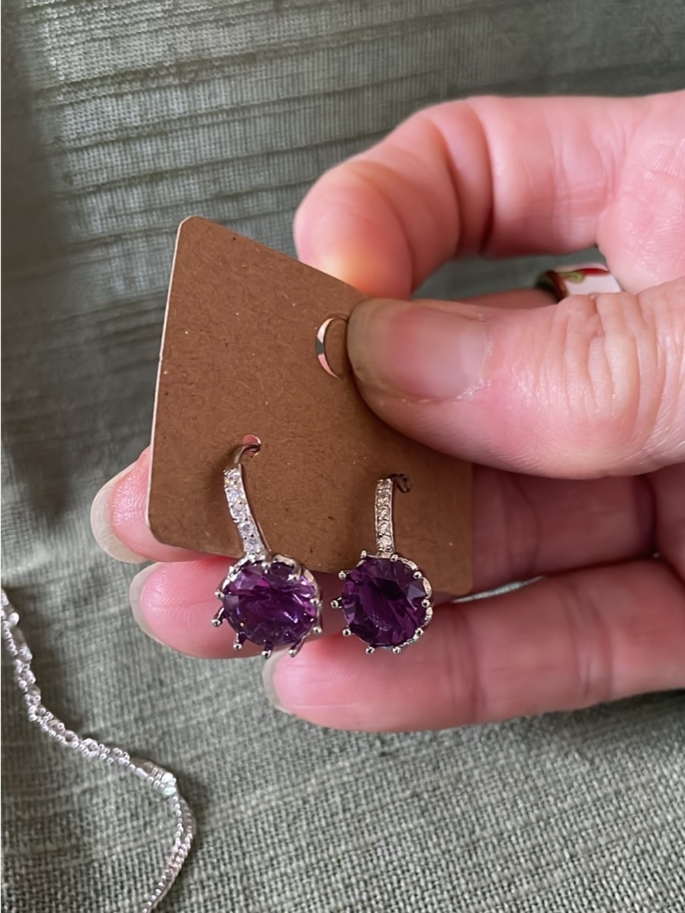 Sterling Silver jewelry set featuring Amethyst Stone & white crystals - Picture 3 of 11